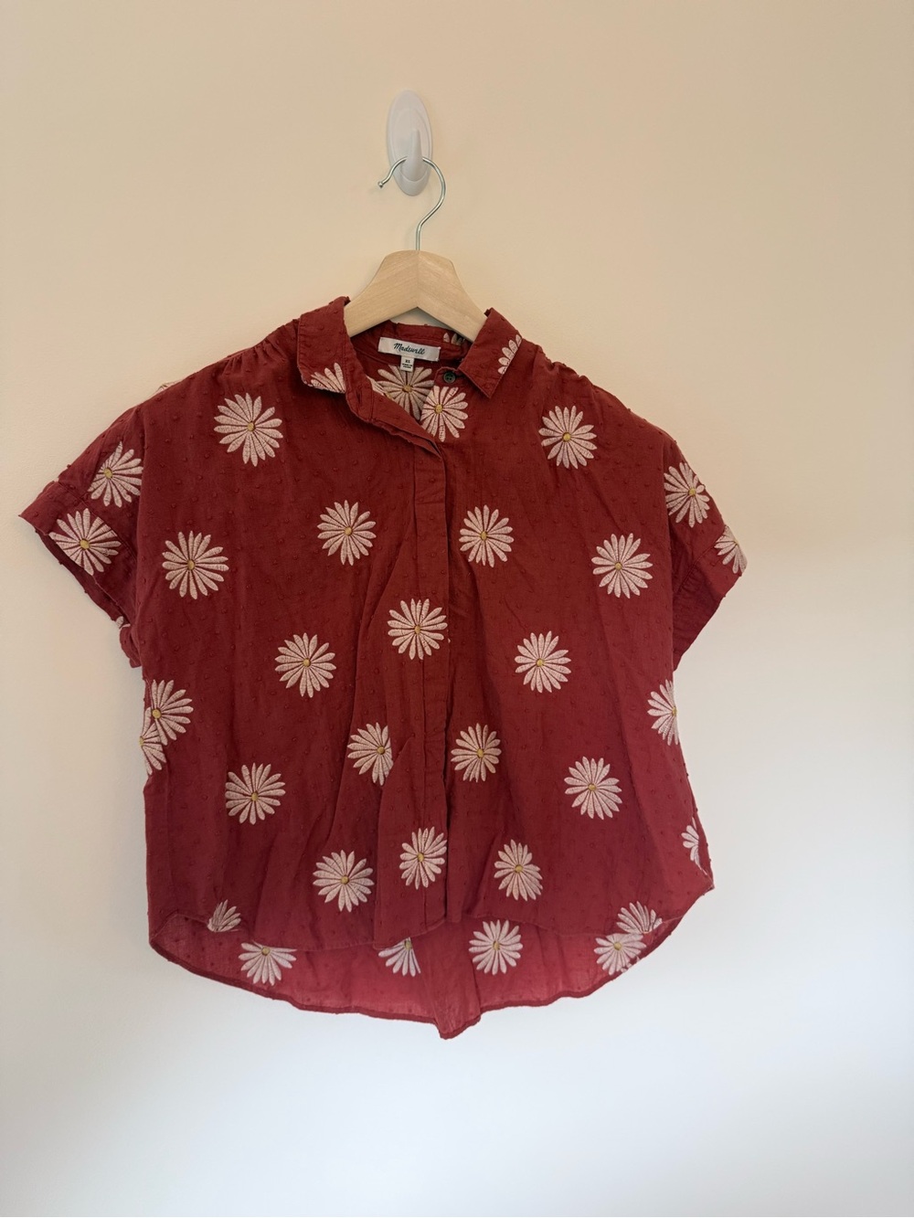 Madewell Rust Red Daisy Button-Down Short Sleeve Top